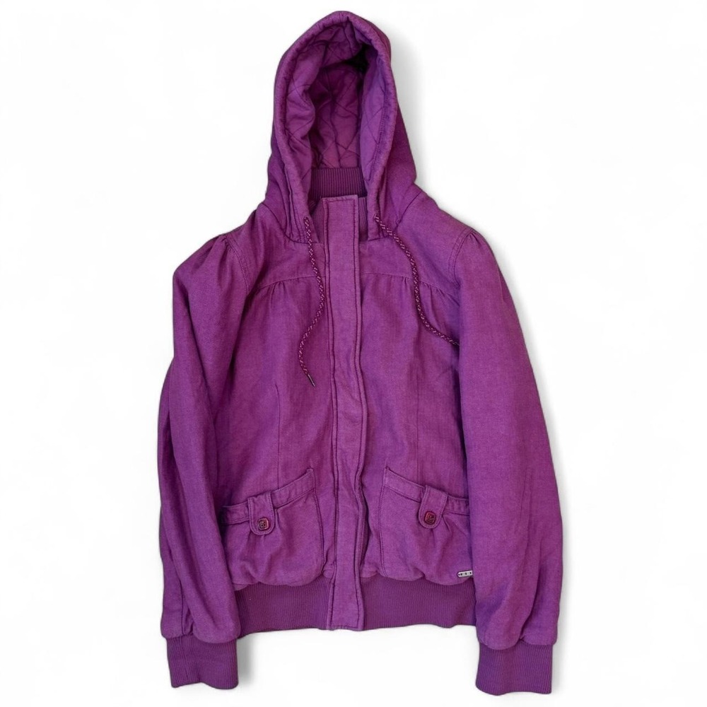 Vintage Roxy Quilted Lined Purple Zip Up Jacket Women's Size Large Preppy Y2K